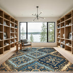 Ornate Indigo And Cerulean Damask Filigree Rug