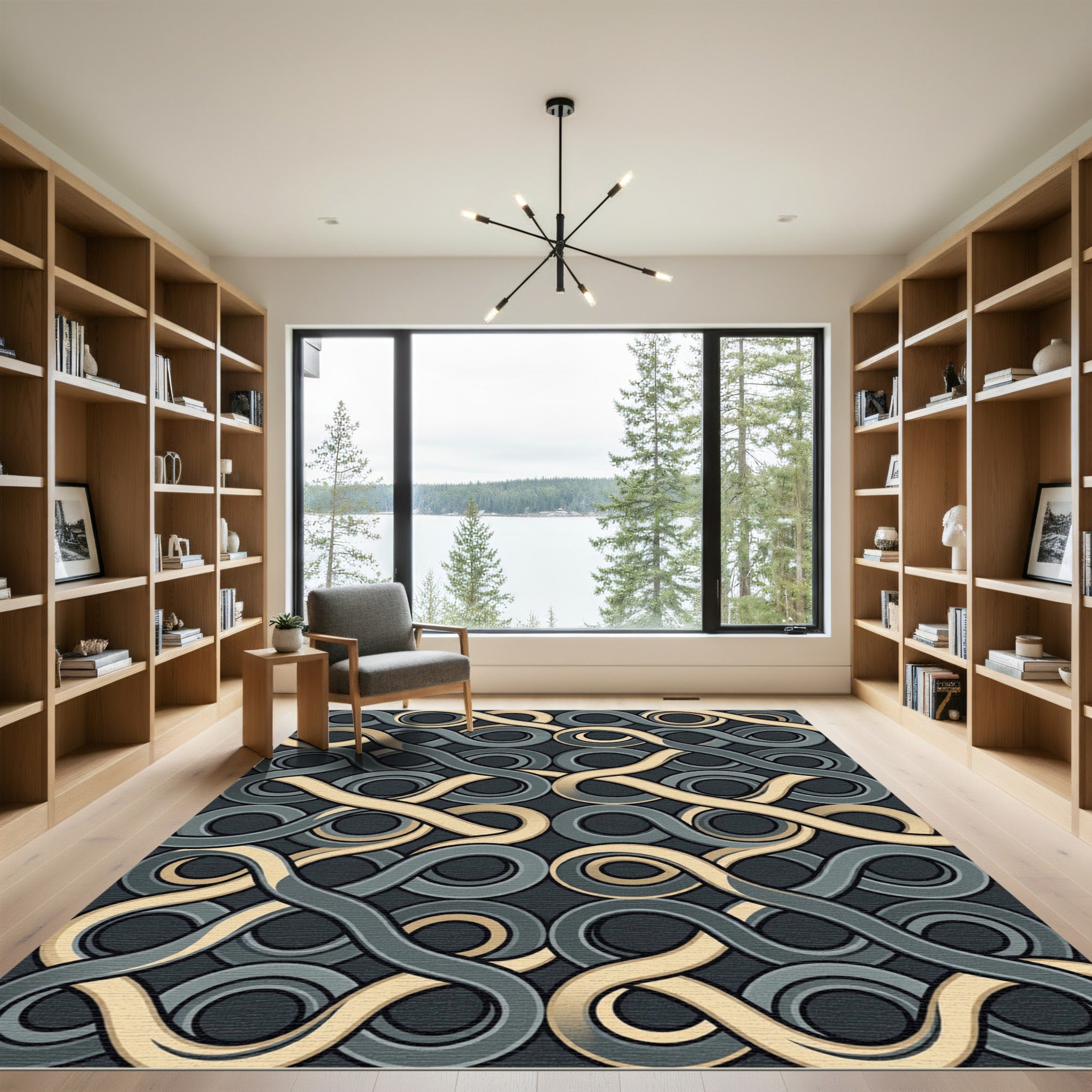 Golden Infinity Interlocking Slate Geometric Rug