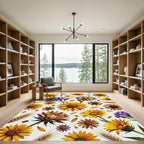 Sunny Sunflower Meadow with Wheat Field Rug