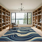 Deep Blue Swirling Wave Harmony Rug