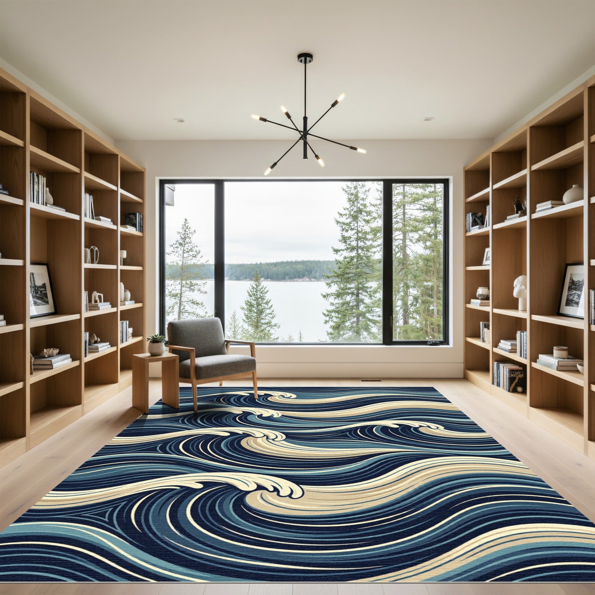 Deep Blue Swirling Wave Harmony Rug