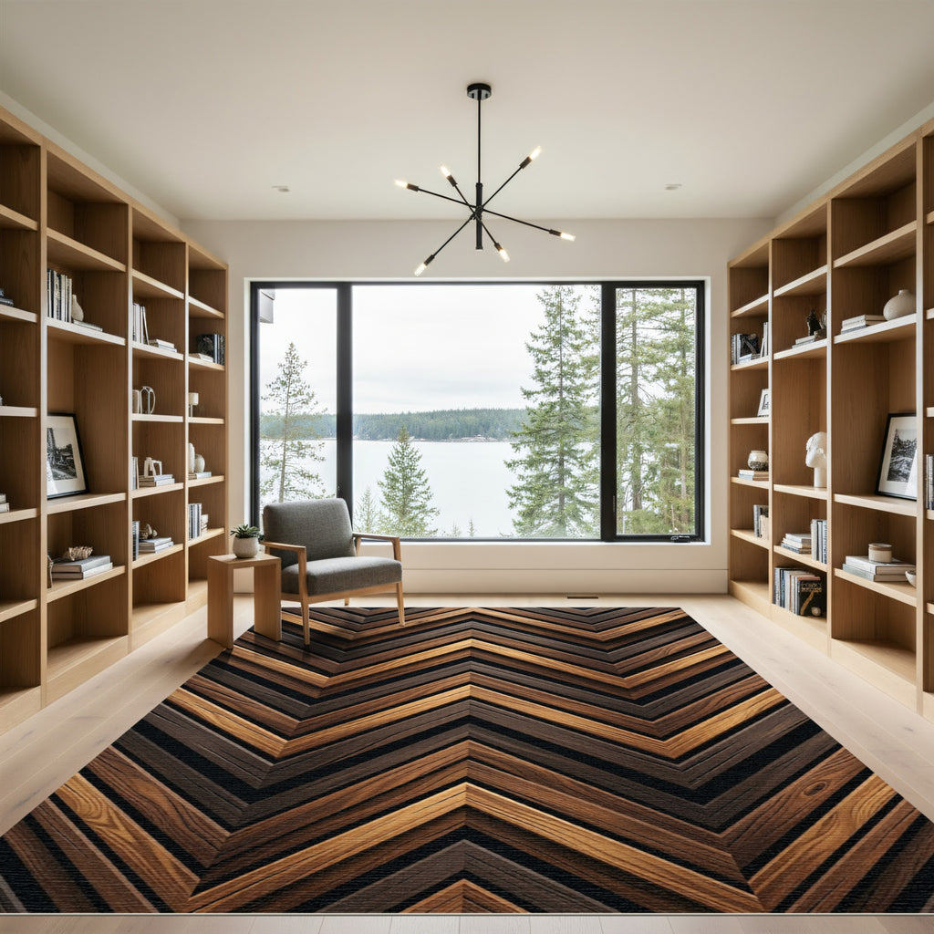Wood Grain Chevron Pattern Rug
