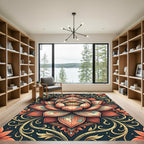 Ornate Coral Lotus Floral Medallion Rug