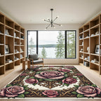 Ornate Pink Roses Floral Frame Rug