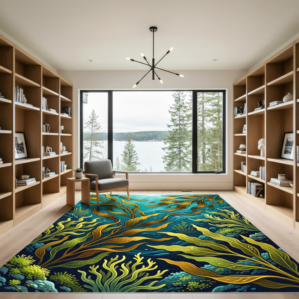 Underwater Golden Kelp Forest Wave Rug
