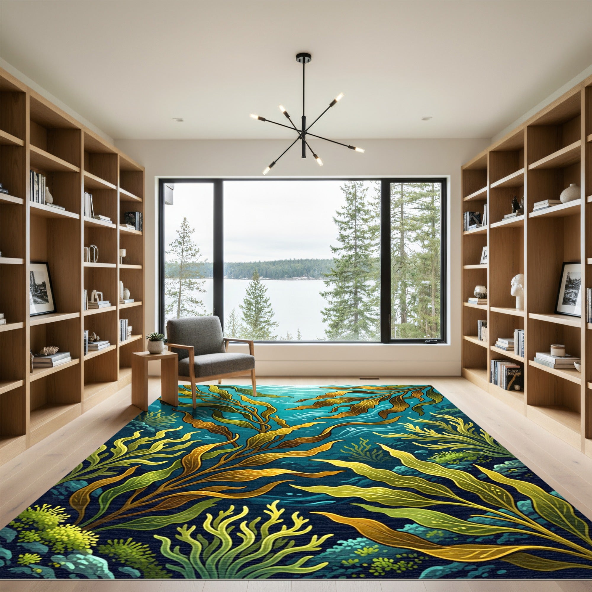 Underwater Golden Kelp Forest Wave Rug