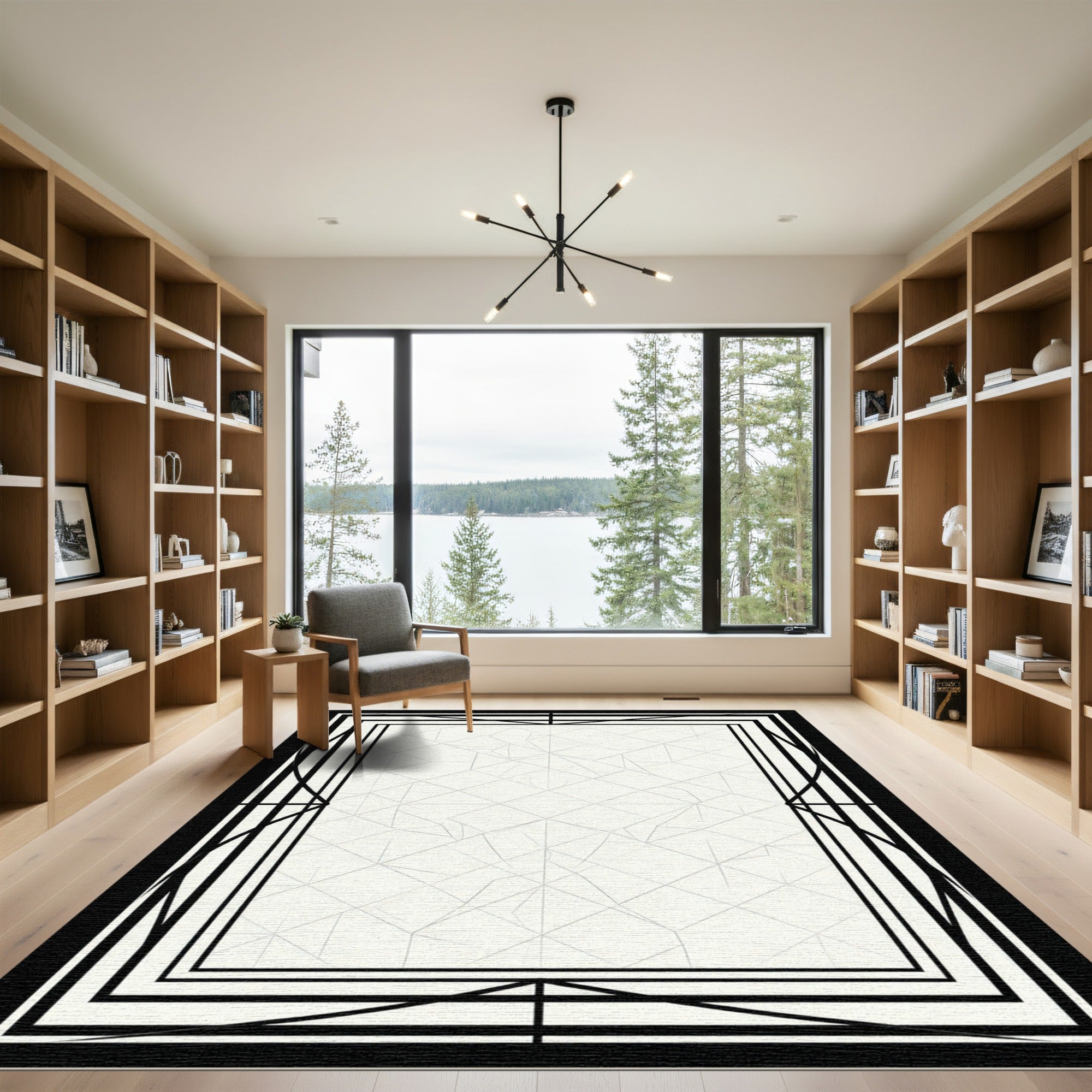 Monochrome Art Deco Geometric Frame Rug