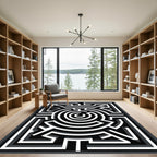 Modern Monochromatic Geometric Labyrinth Illusion Rug