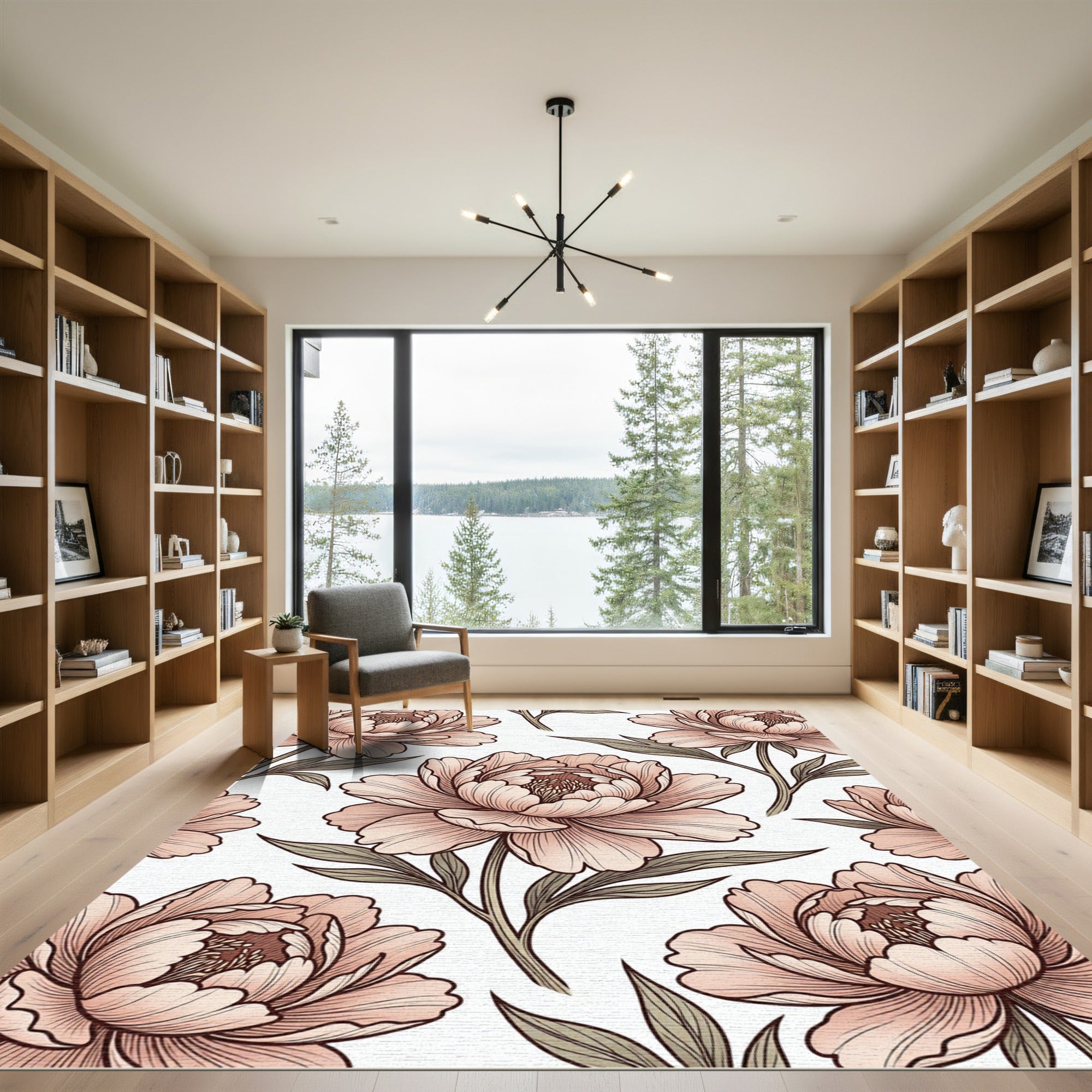 Blush Pink Peony Floral Arrangement Rug