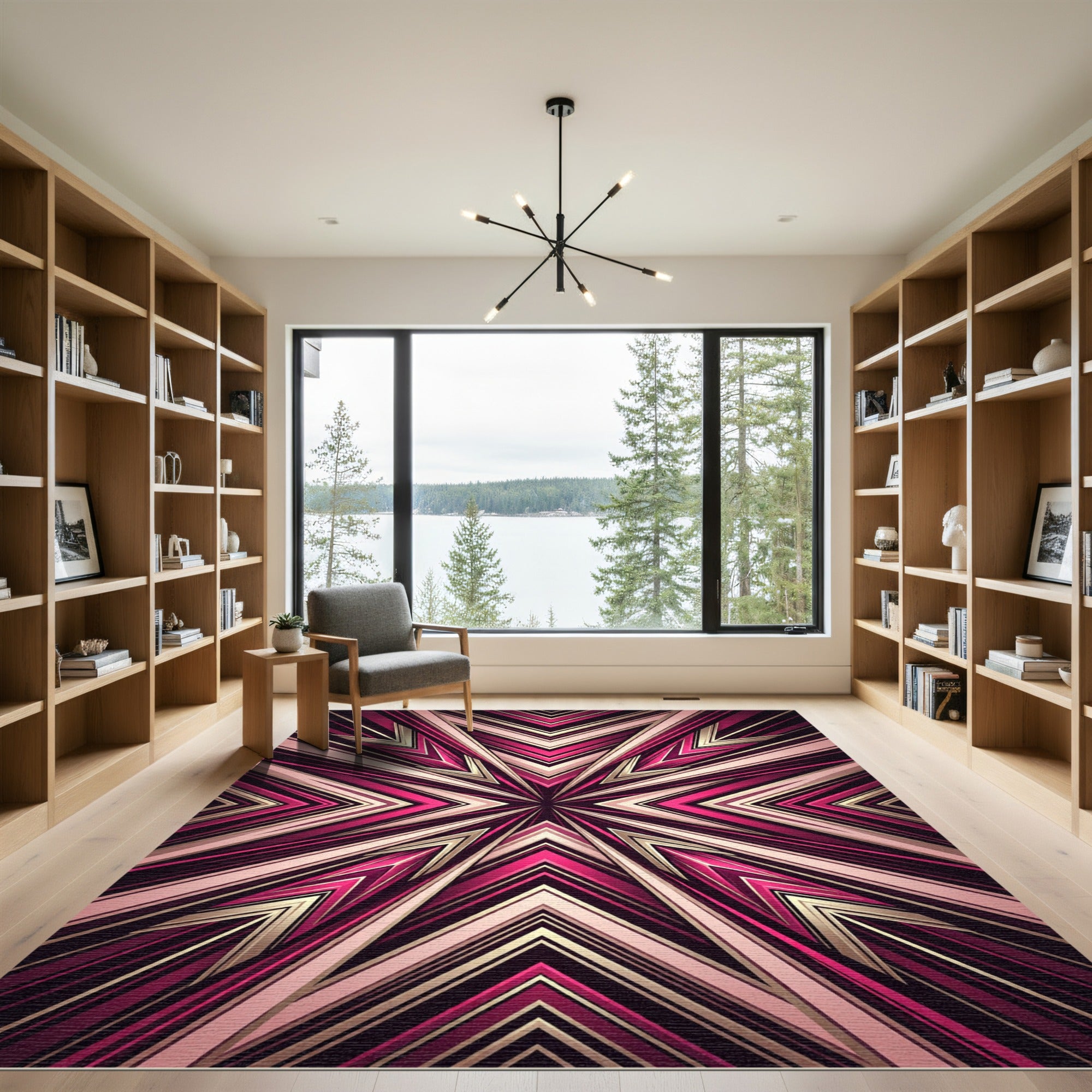 Modern Magenta Geometric Starburst Rug