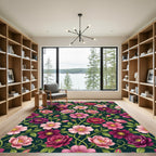 Elegant Pink Floral Botanical Garden Rug