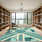 Geometric Teal Urban Intersection Grid Rug