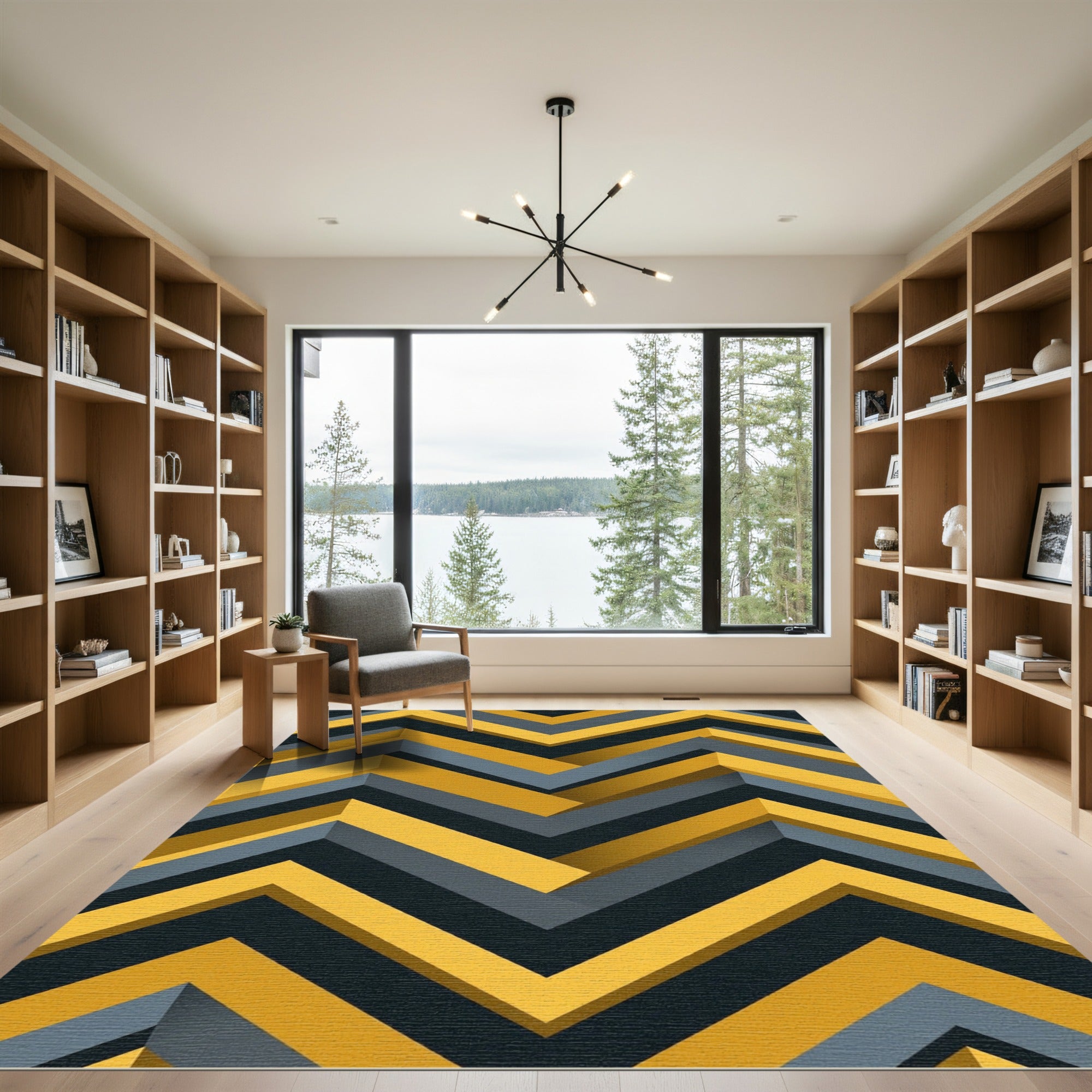 Modern Sharp Golden Yellow Chevron Rug