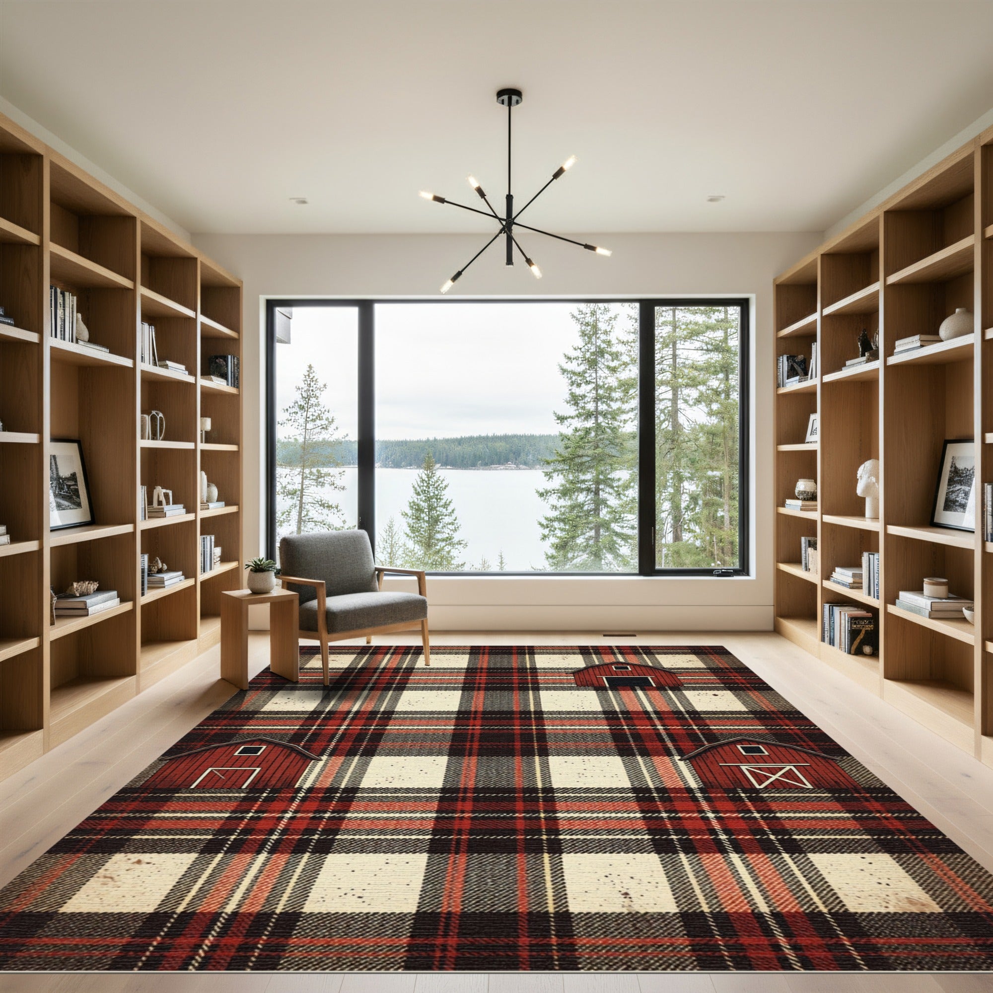 Rustic Red Barn Plaid Farmhouse Rug