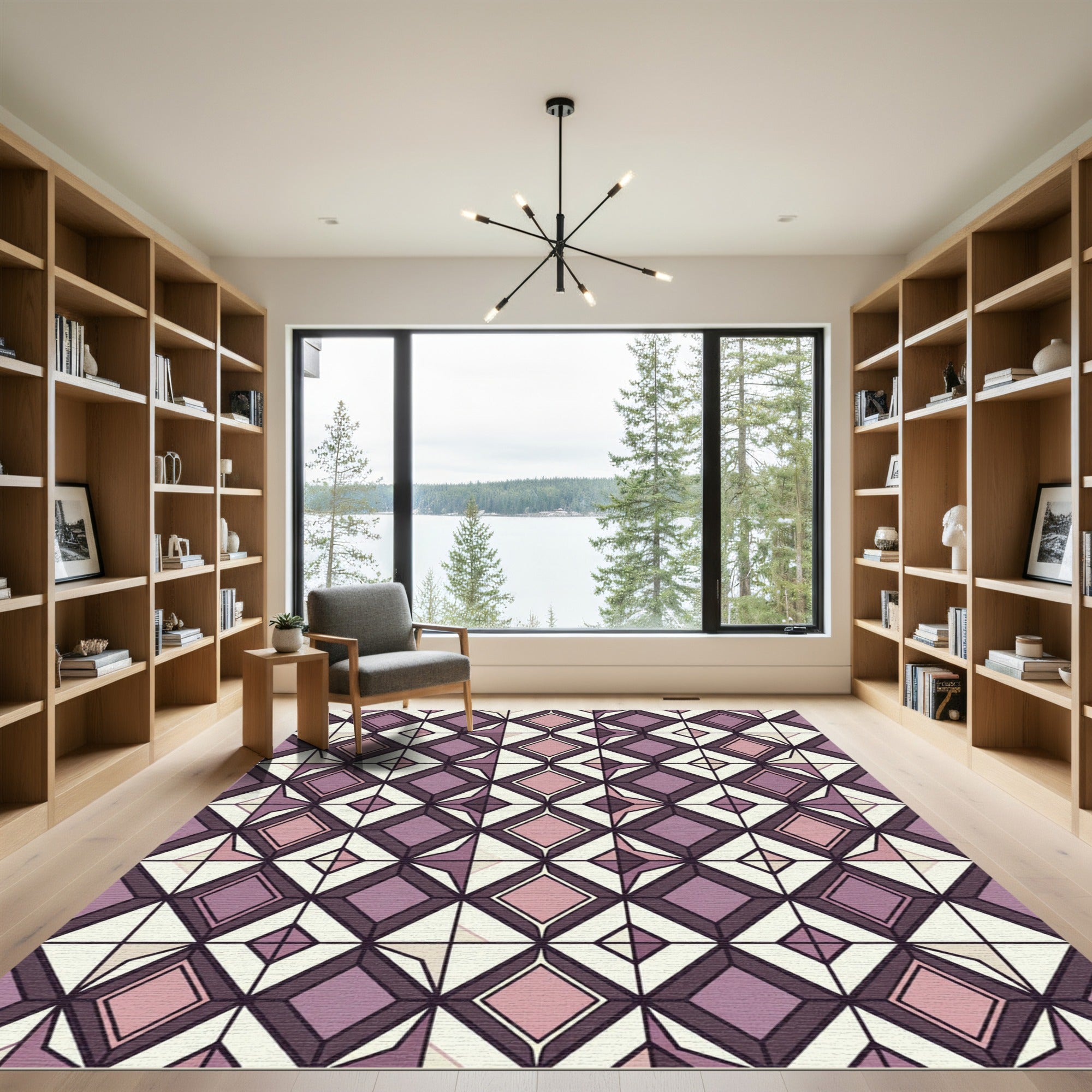 Plum and Blush Geometric Diamond Lattice Rug