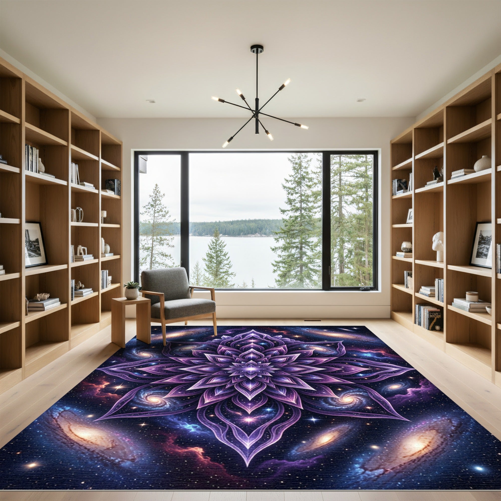 Cosmic Violet Celestial Lotus Mandala Rug