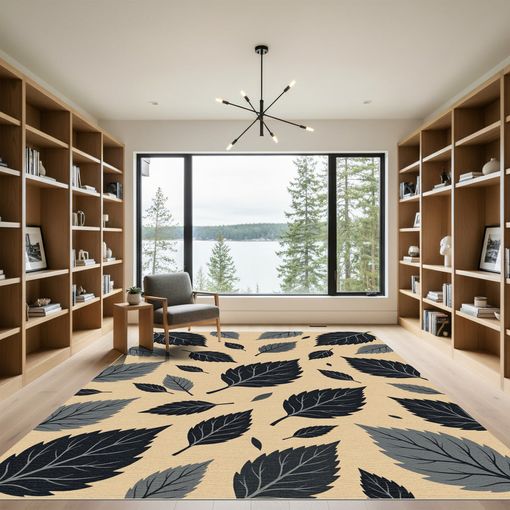 Contemporary Charcoal Leaf Scatter Rug