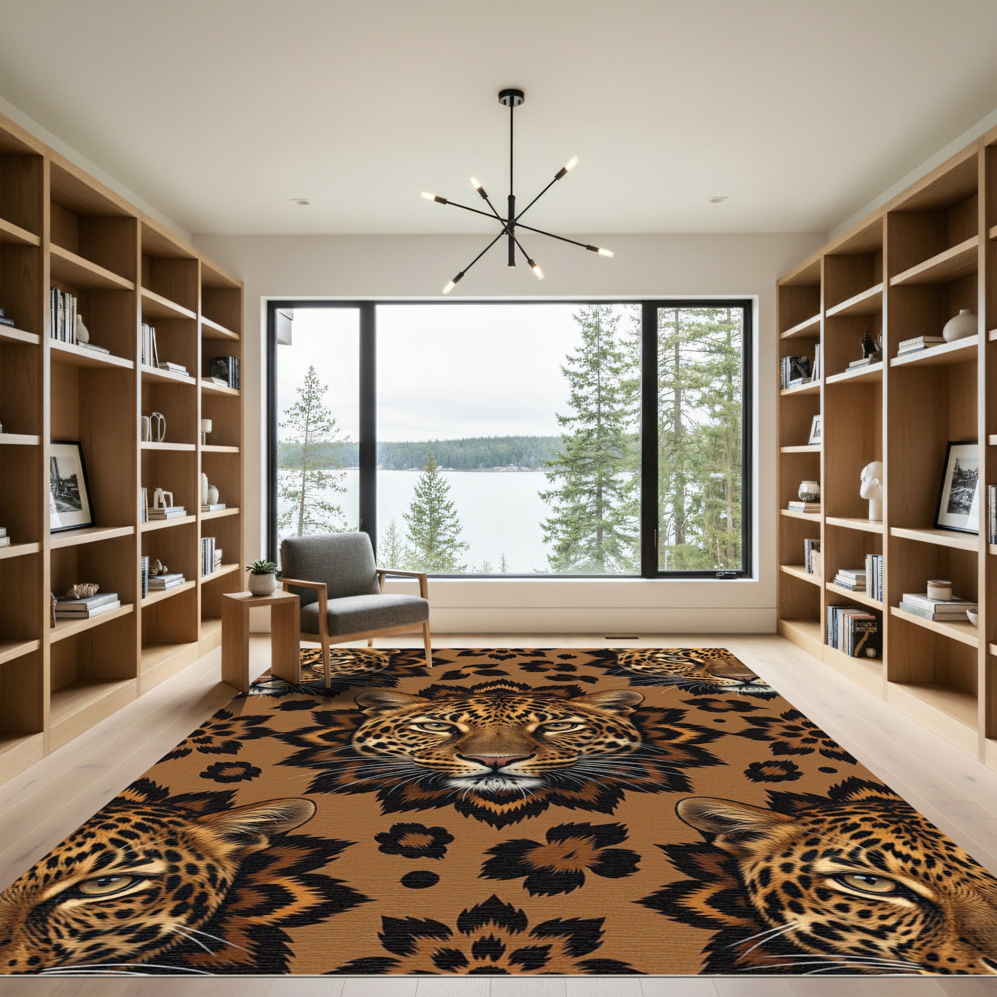 Majestic Leopard Face Floral Medallion Rug