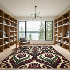 Deep Burgundy Tulip Art Nouveau Scroll Rug