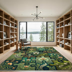 Emerald Green Floral Puzzle Artwork Rug