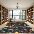 Vintage Navy Dinosaur Map Chronicle Rug