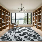 Dark Gray Leaf Branch Composition Rug