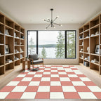 Classic Coral Pink Checkered Grid Area Rug