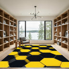 Bold Black and Yellow Honeycomb Rug