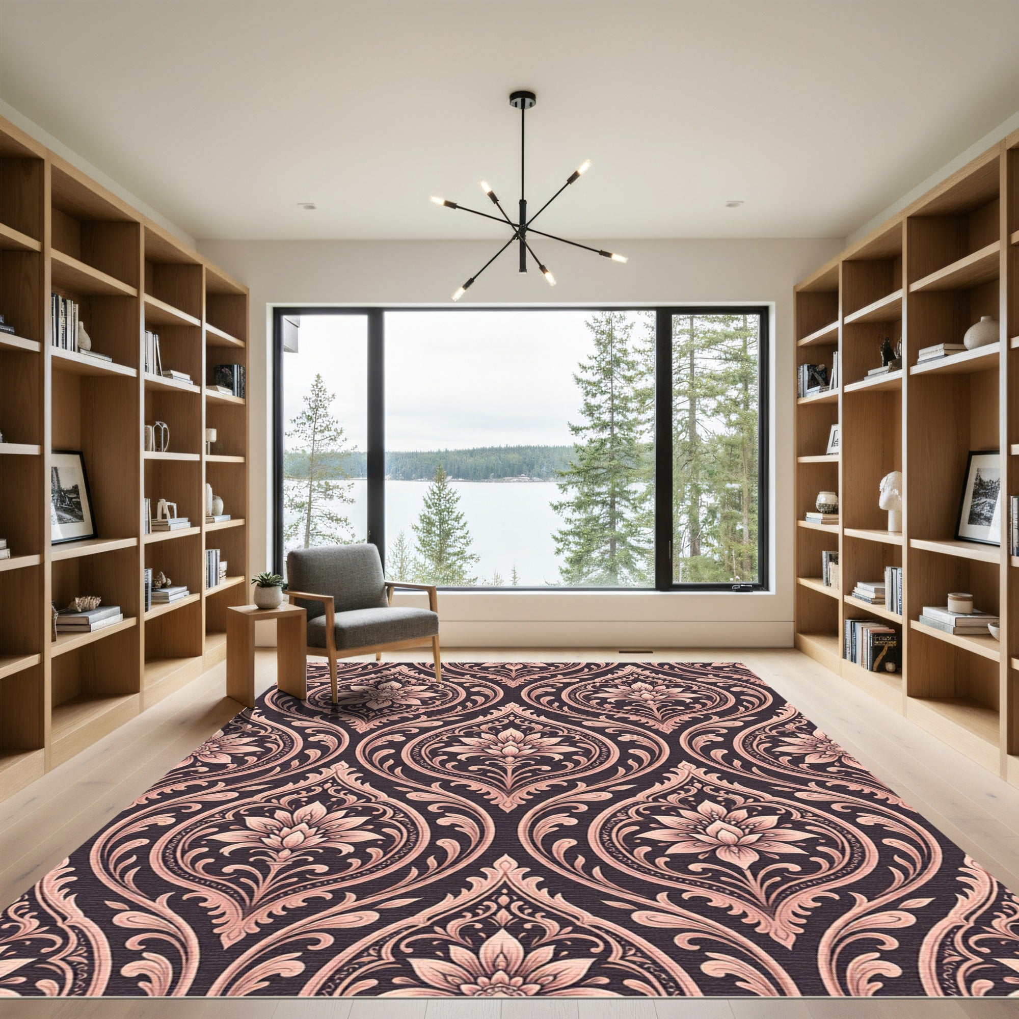 Damask Rose Floral Oval Medallion Rug