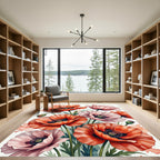Vibrant Coral Pink Poppy Bouquet Rug