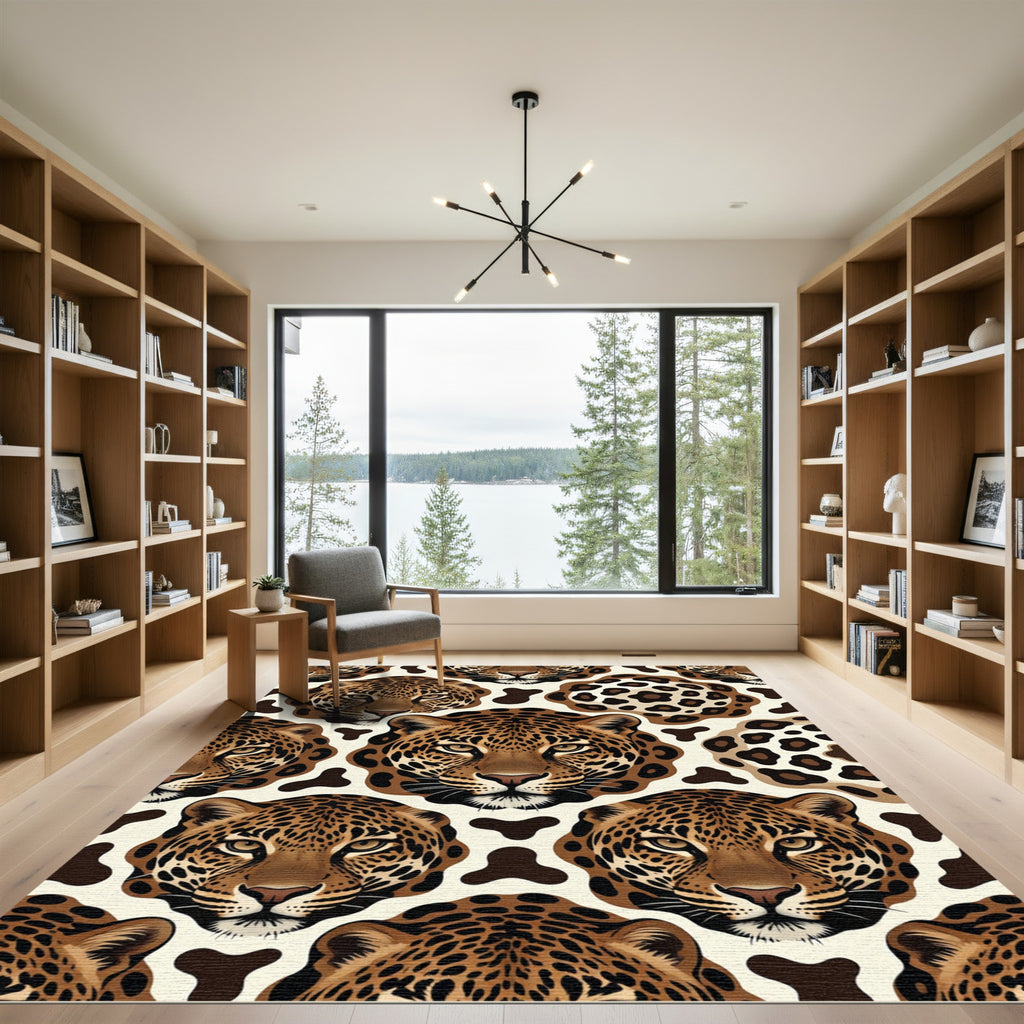 Stunning Golden Leopard Face Animal Skin Rug