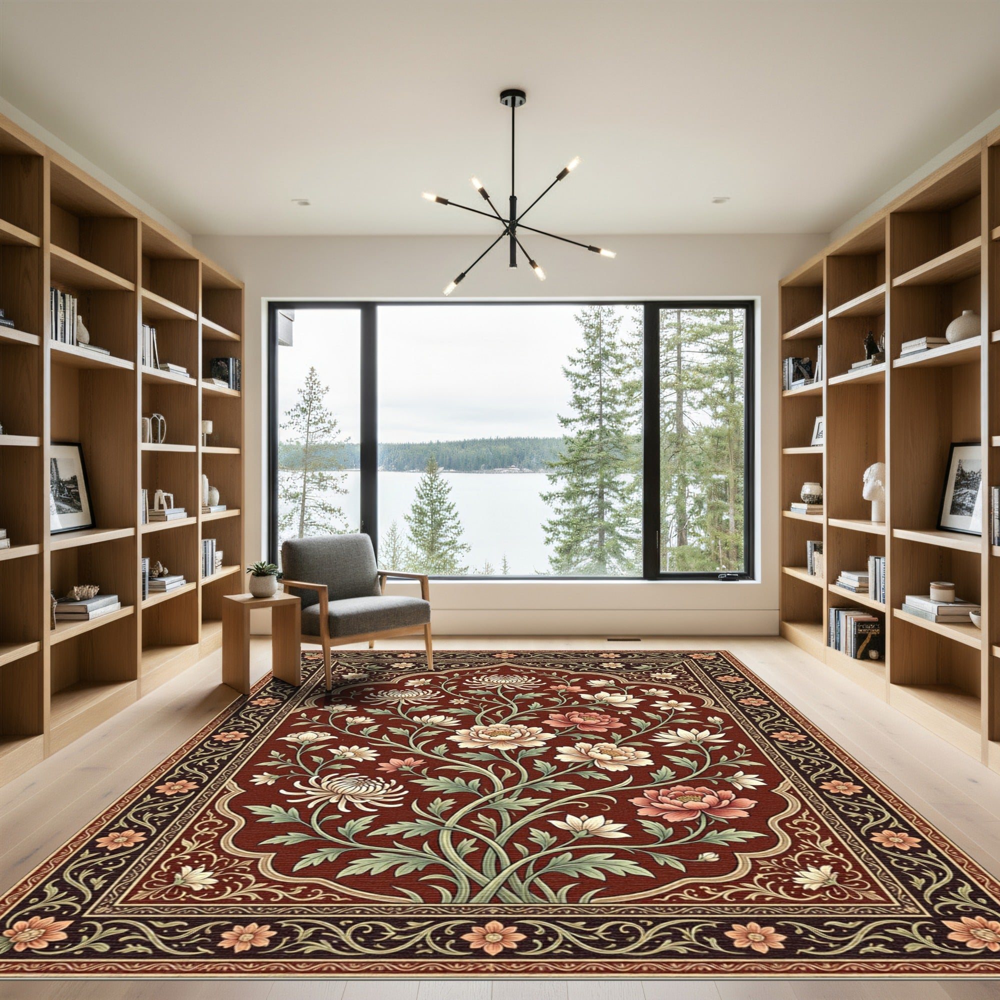 Crimson Floral Arch Garden Rug