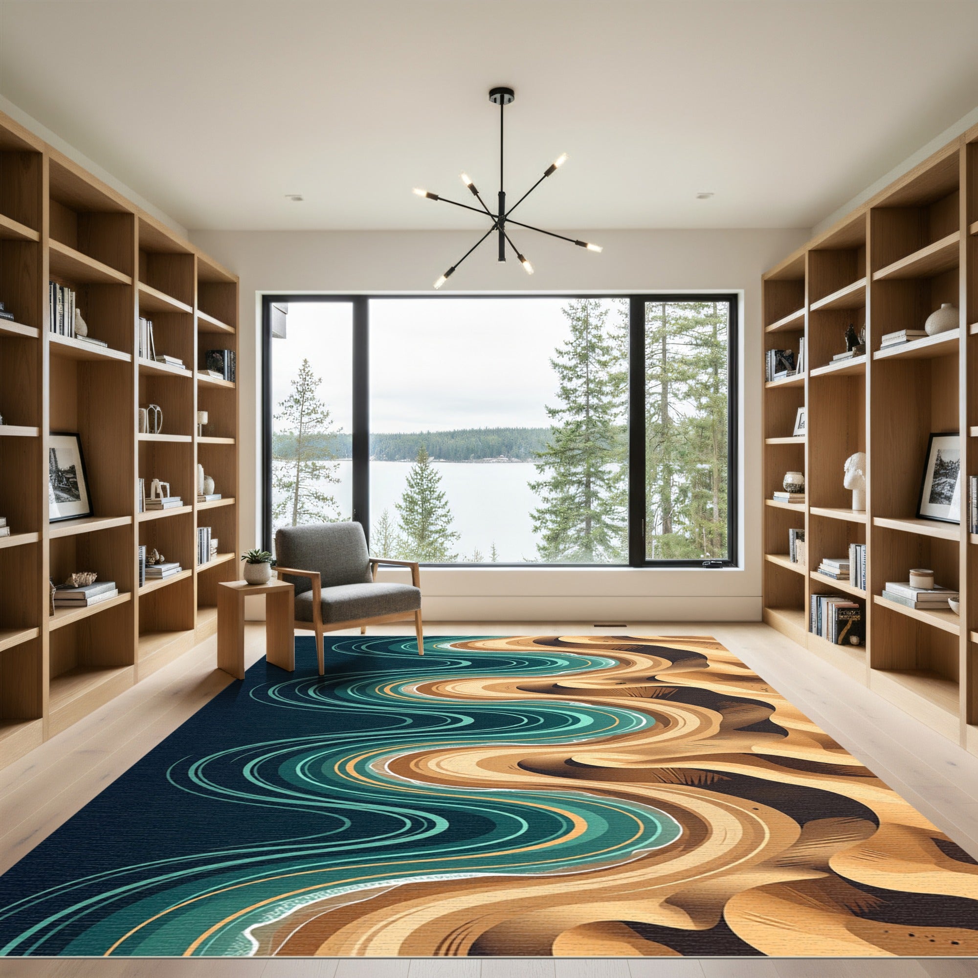 Teal Waves Sand Dune Landscape Rug