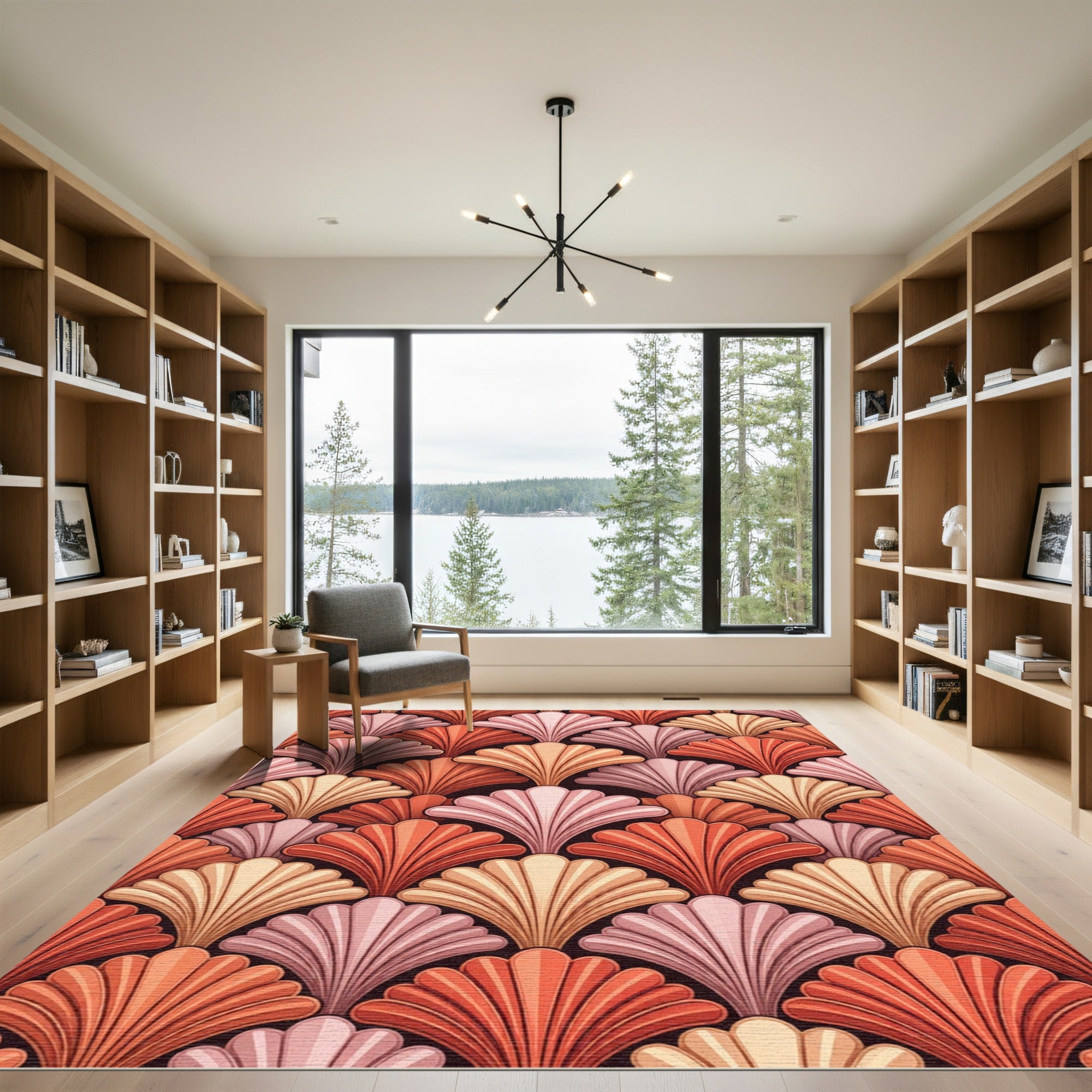Art Deco Coral Fan Shapes Rug