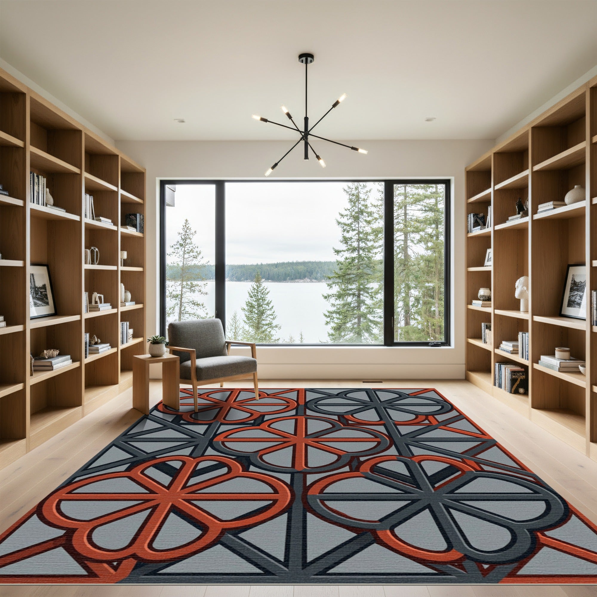 Geometric Quatrefoil Red Gray Pattern Rug