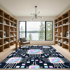 Holographic Circuit Board Geometric Tech Art Rug
