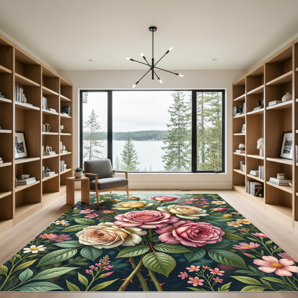 Elegant Pastel Rose Floral Garden Rug