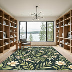 Elegant Olive Branch Floral Botanical Rug
