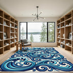 Deep Blue Ocean Swirls Rug