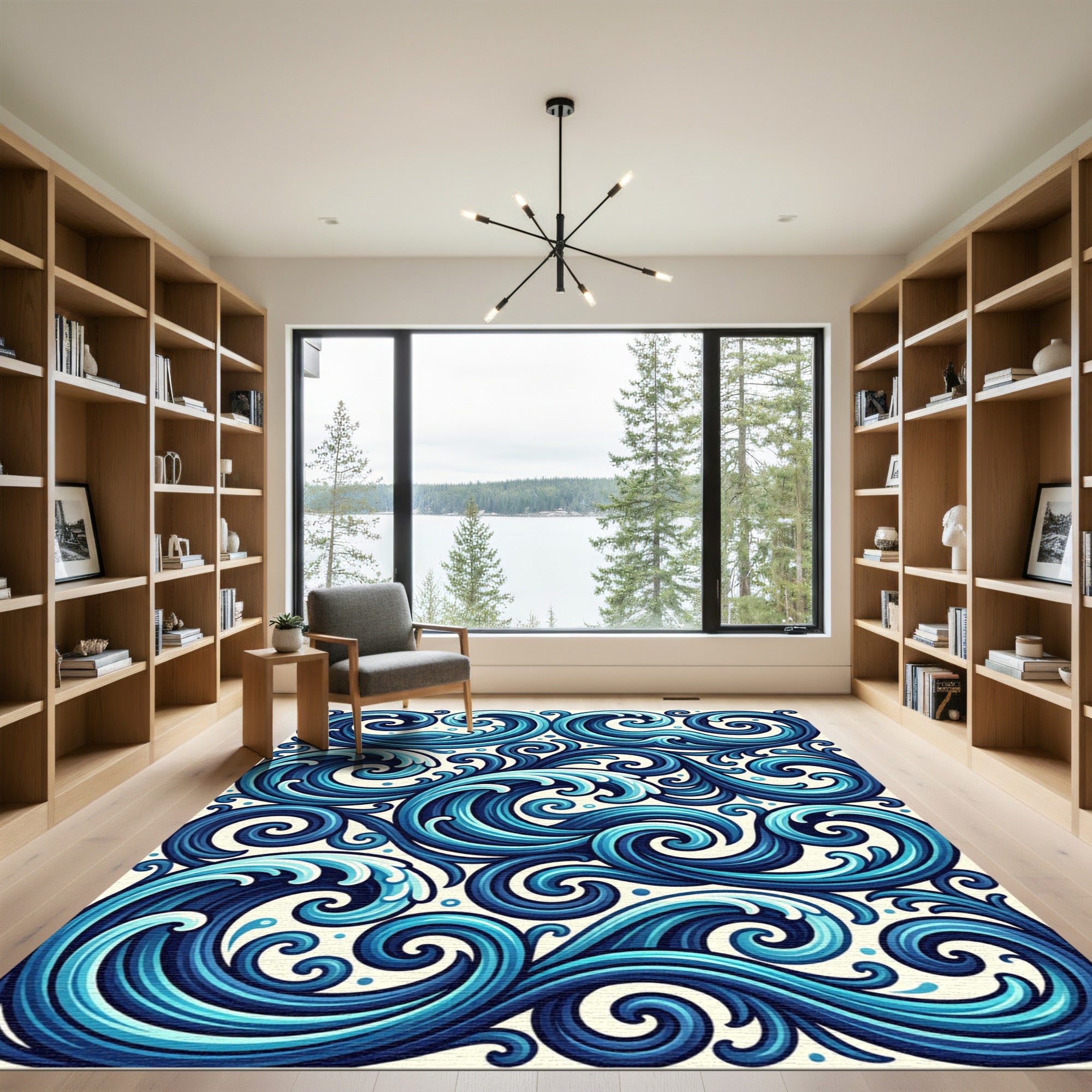 Deep Blue Ocean Swirls Rug
