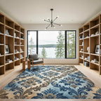 Regal Blue Crown Floral Damask Rug