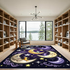 Whimsical Celestial Crescent Moon Starry Night Rug
