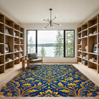 Royal Blue Golden Floral Damask Rug