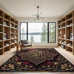 Ornate Radiant Crimson Golden Floral Medallion Rug
