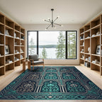 Intricate Teal Floral Archway Revival Rug
