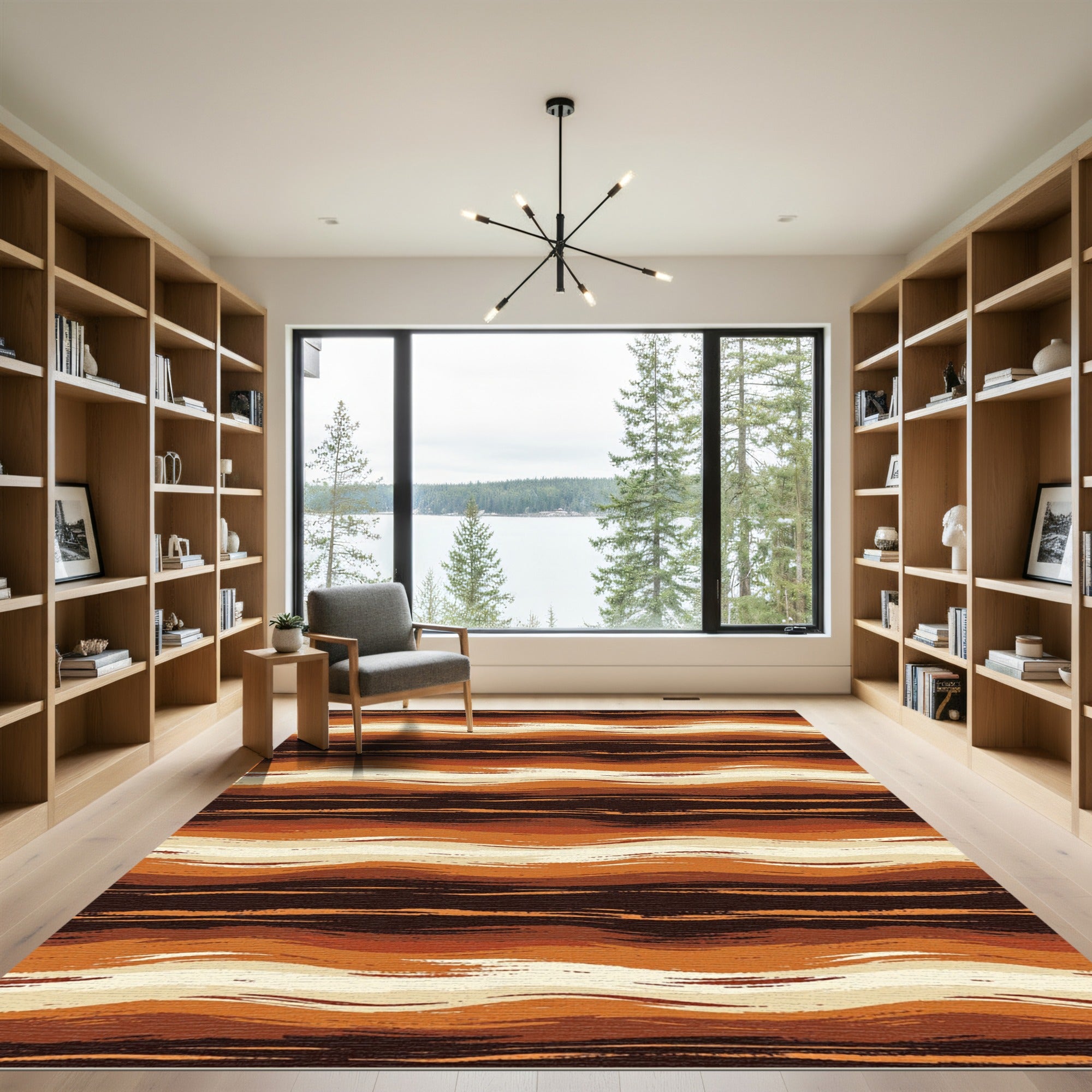 Abstract Earthy Tone Wavy Striped Rug