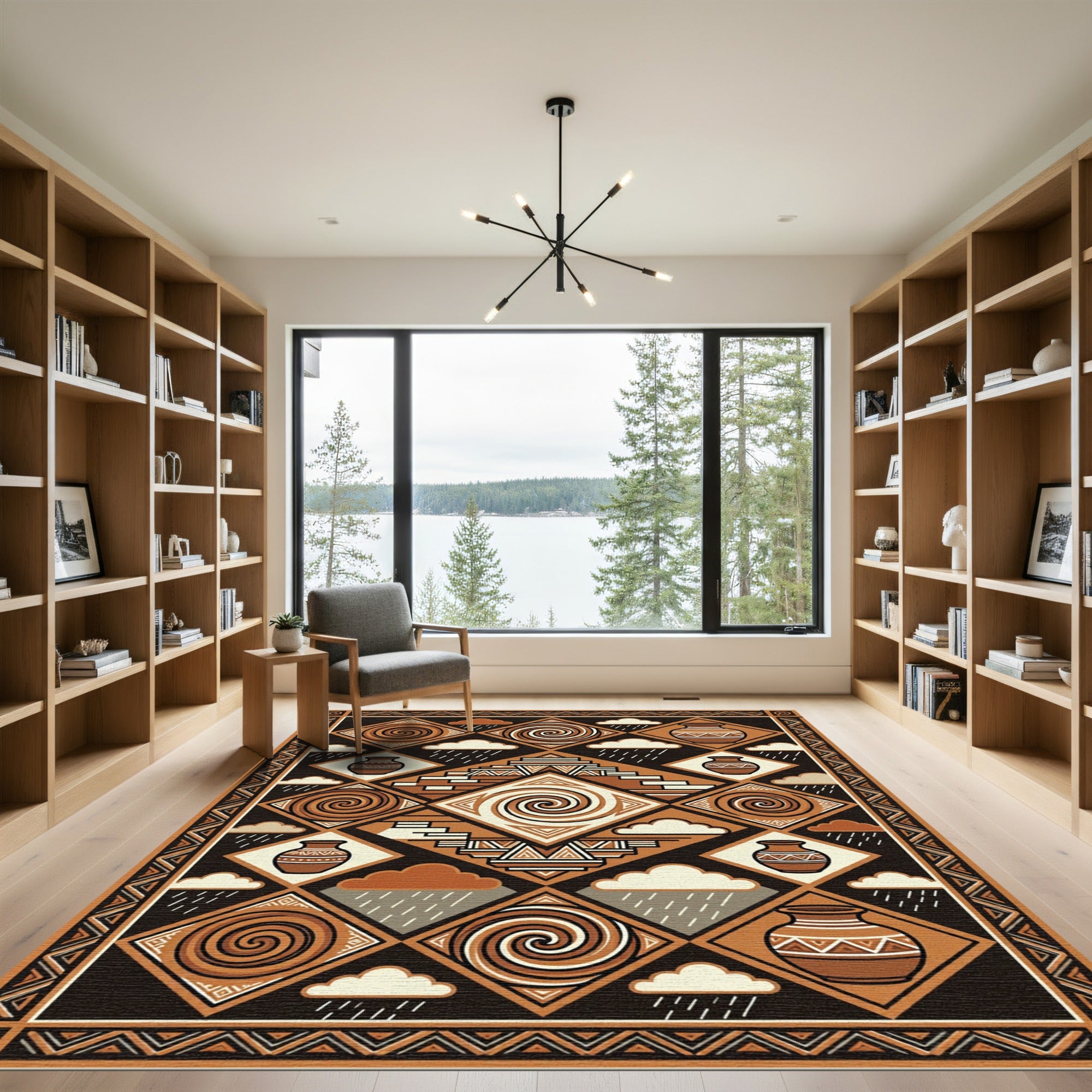 Earthy Terracotta Geometric Sacred Step Rug