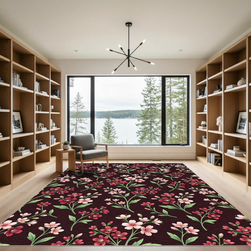 Crimson Cherry Blossom Branches Rug
