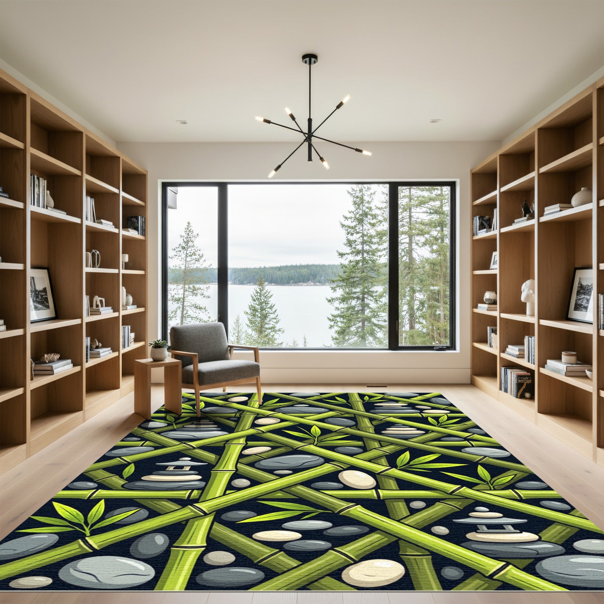Zen Bamboo Stone Balance Art Rug
