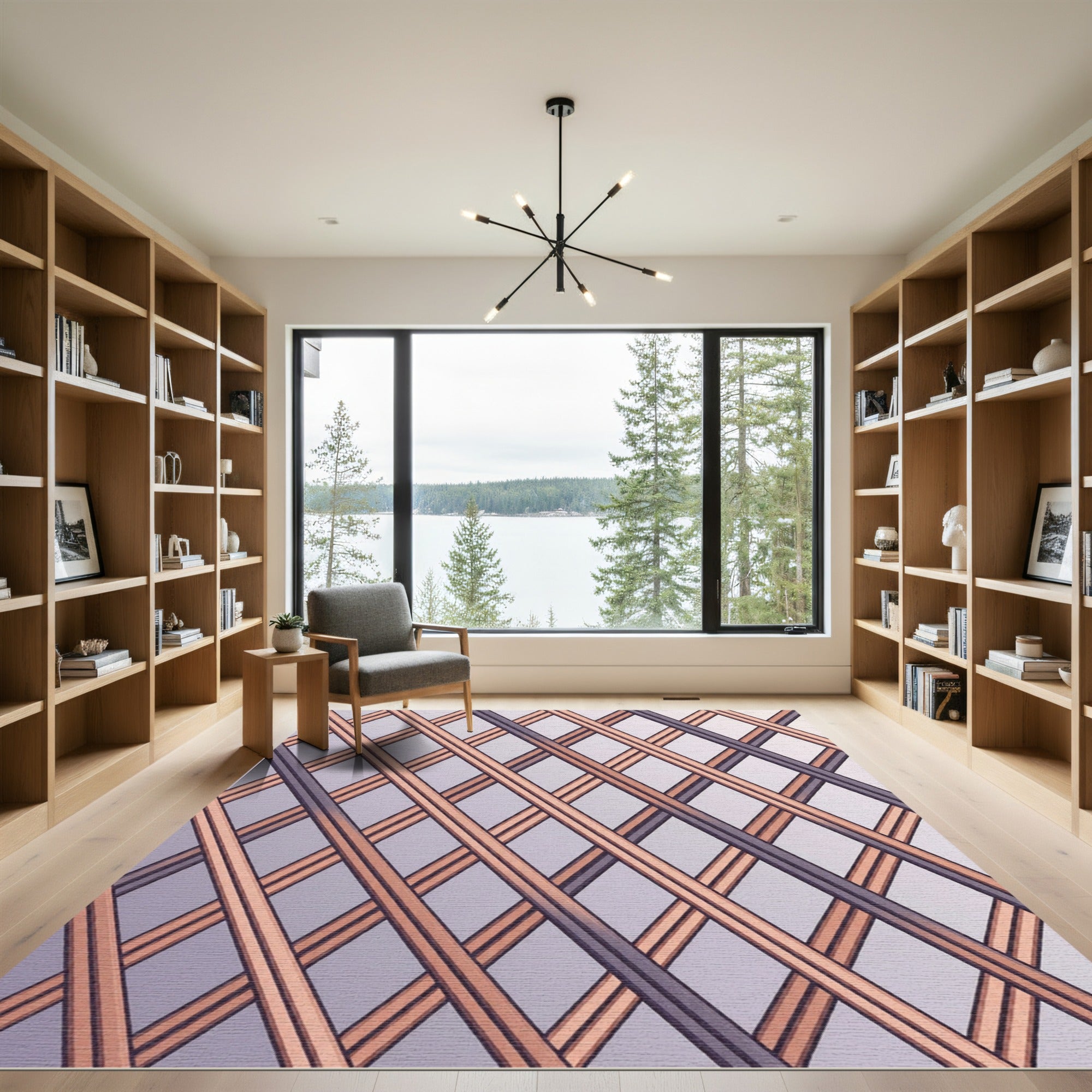 Sophisticated Copper and Charcoal Lattice Rug